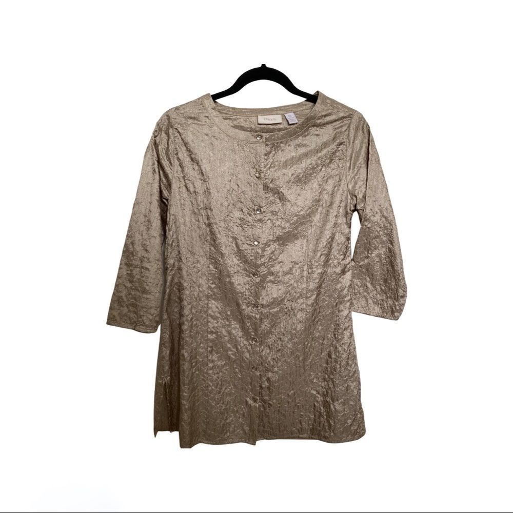 CHICO’S Metallic Gold Button Down Blouse Size 0